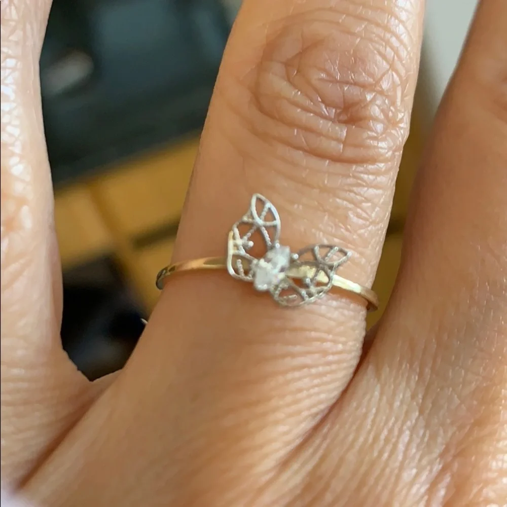 10K Yellow & White Gold Butterfly CZ Ring